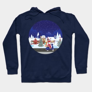 Santa ride scooter on night town Hoodie